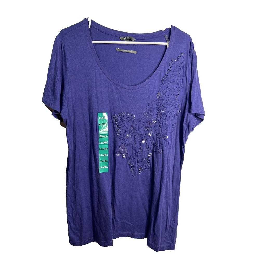 PO Pori womens hand embellished short sleeve purple shirt size XL extra large